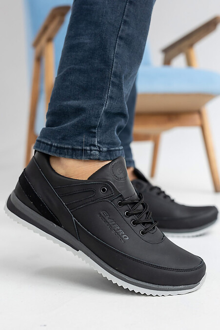 Męskie skórzane sneakersy wiosenno-jesienne w kolorze czarnym. Buty sportowe. Kolor: czarny. #2505219