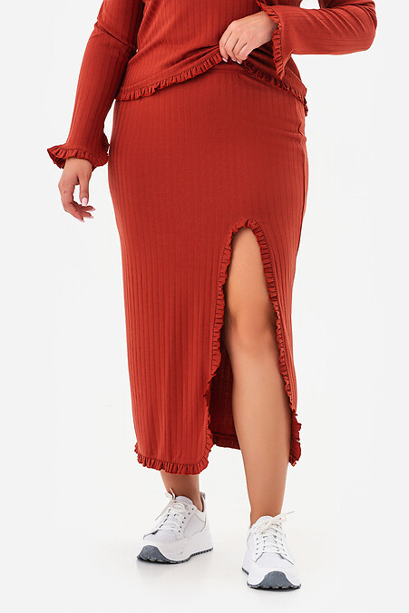 Terakotowa spódnica RUFFLE - #3043322