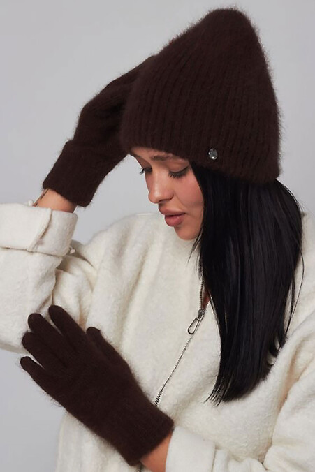 Damskie rękawiczki z angory w kolorze brązowym - #4496451