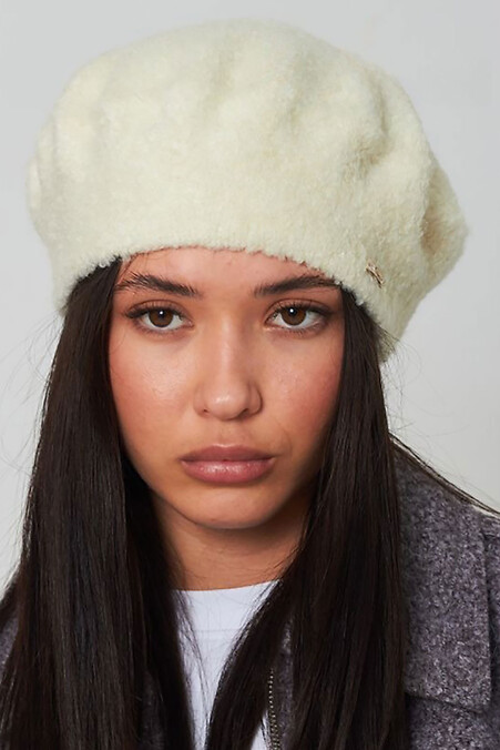 Damski beret bouclé w kolorze mlecznym - #4496473