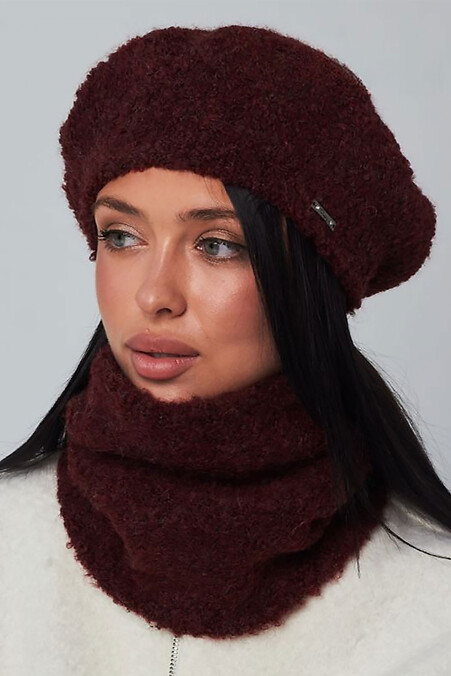Damski beret bouclé w kolorze bordowym - #4496475