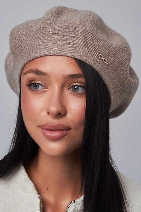 Jasnobrązowy beret damski z polarową podszewką - #4496477