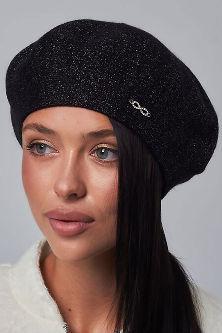 Damski czarny beret z polarową podszewką - #4496479