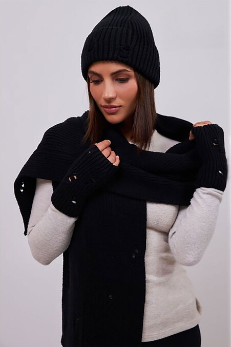 Damski zestaw czapka, szalik i rękawiczki w kolorze czarnym - #4496488