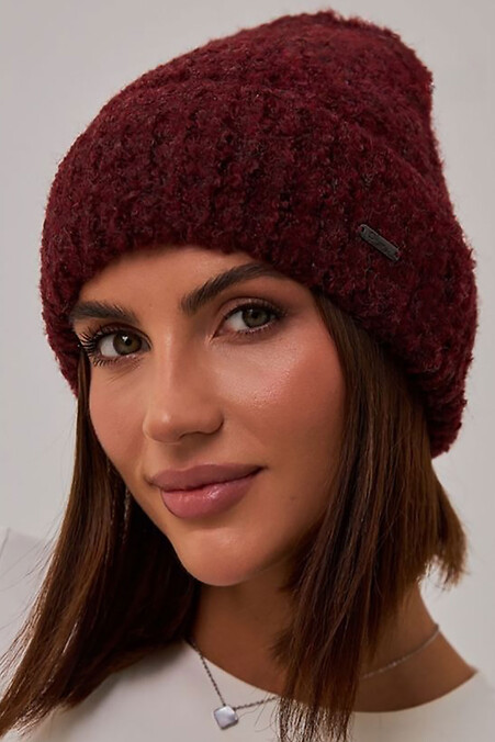 Damska czapka bouclé w kolorze bordowym - #4496514