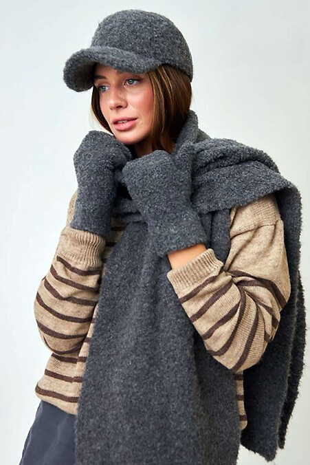 Damska czapka z daszkiem bouclé w kolorze ciemnoszarym - #4496542