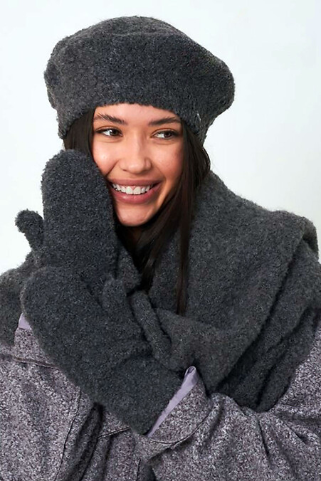 Damski beret bouclé w kolorze ciemnoszarym - #4496545