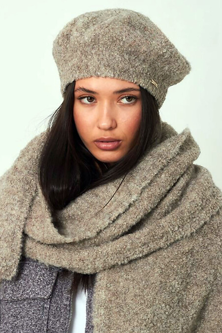 Damski beret bouclé w kolorze beżowym - #4496546