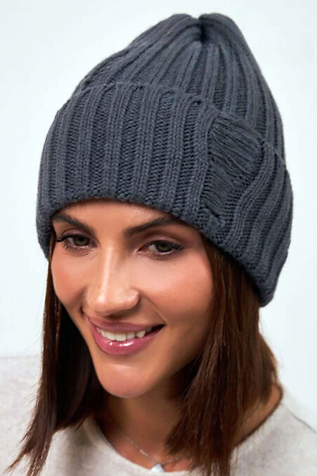 Damska czapka z dzianiny w kolorze grafitowym z klapą - #4496552