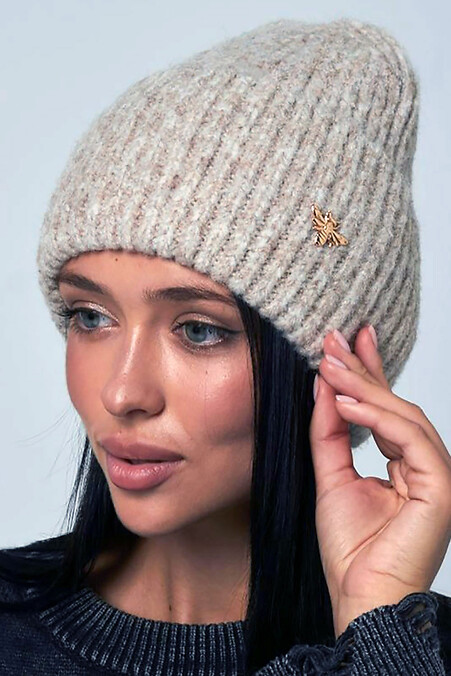 Ciepła czapka damska z dzianiny w kolorze beżowym - #4496553
