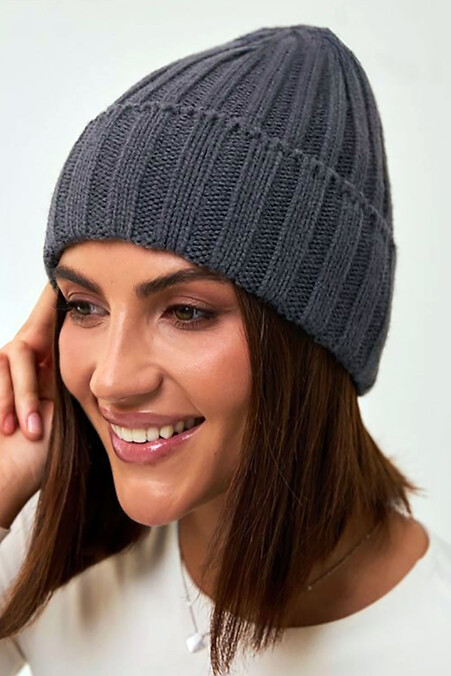 Damska grafitowa czapka wielosezonowa z klapą - #4496556