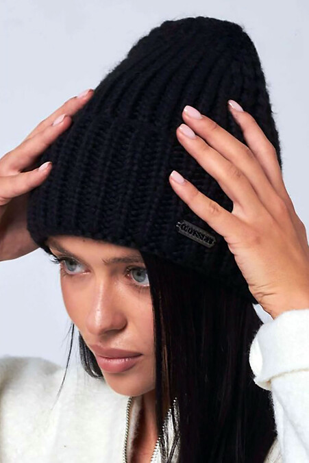 Damska czapka z dzianiny "Benson" w kolorze czarnym - #4496562