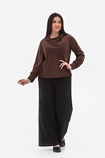 Elegancka bluzka damska MOOD brązowa z efektownym kołnierzem Garne 3043090 zdjęcie №5