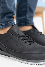 Męskie skórzane sneakersy wiosenno-jesienne w kolorze czarnym  2505219 zdjęcie №9