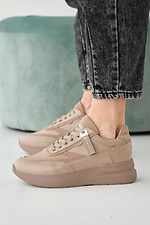 Skórzane sneakersy damskie w kolorze wiosenno-jesiennym w kolorze beżowym  2505260 zdjęcie №4