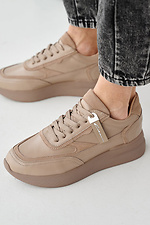 Skórzane sneakersy damskie w kolorze wiosenno-jesiennym w kolorze beżowym  2505260 zdjęcie №8
